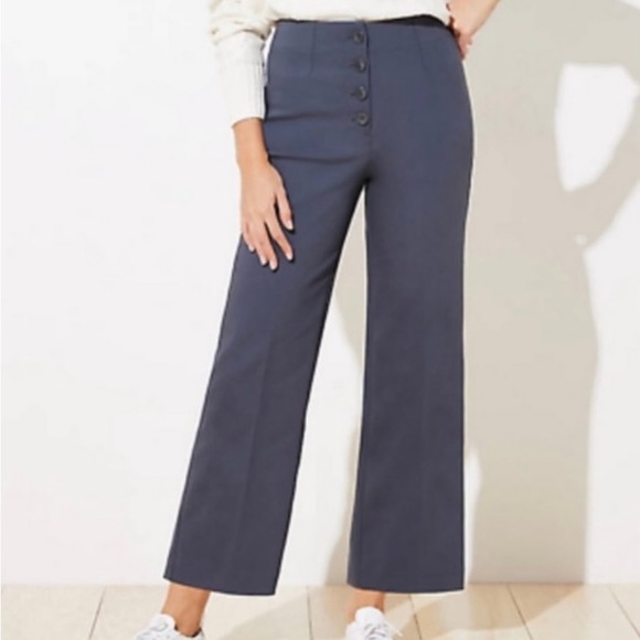 LOFT Pants - LOFT high waist wide leg cropped trouser in gray, size 8